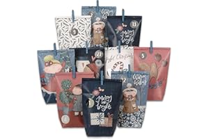 ‎PAPIERDRACHEN Papierdrachen Adventskalender 2025 zum Befüllen - dunkelblaues Motiv - 24 bedruckte Papiertüten in Blau & Rosa mit Zahlenaufklebern & Klammern - DIY