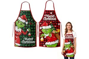 Auzlya 2 Stück Weihnachtsschürzen,Weihnachts schürzen Cartoon,Kochschürze mit Verstellbare Träger,Weihnachtsschürzen mit lustigen Weihnachtsmotiven,für Küche Backen party