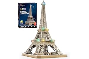CubicFun Puzzle 3D, Francja, LED Tour Eiffel, architektura zestaw modelarski dla dorosłych, DIY Papercraft oświetlenie Paryża Wieża Eiffla, dekoracja, prezent do zabawy, zabawka, 82 szt