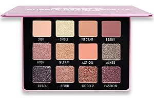 LAMORA Paleta Sombras De Ojos Profesionales - Paleta Maquillaje Nude Rosa Violeta Natural - 12 Colores Brillantes Y Mate Altamente Pigmentados - Tamaño De Viaje Con Espejo