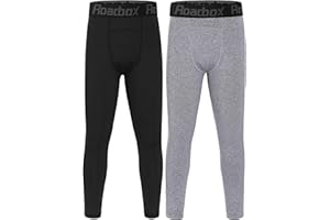 Roadbox 2er Pack Thermo Leggings Jungen, Warme Milchseide Fleece Kompressionshose Winter, Ideal für Fußball Laufen Ski