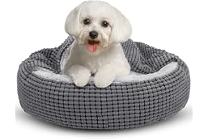 JOEJOY Round Dog Bed Calming Donut Cuddler for Large Medium Small Dogs, Warm Puppy Hooded Dog Cave Cat Bed Medium Washable with Breathable Fluff, Fits Up To 25/30lbs Pets