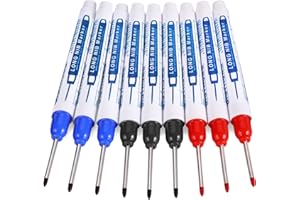 UNOLIGA Tieflochmarker, Bohrlochmarker, Markierungsstift Baustelle Wasserfest, 30mm Tiefenlochmarker Lochmarkierer, 9pcs Anzeichenstift für Fliesen Metall Holz Handwerk Stein (Blau Schwarz Rot)