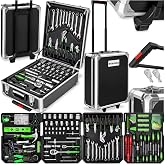 tectake Professional Tool Case with 1200 Pieces, Tool Trolley with Telescopic Handle, Complete Tool Box with 4 Levels, Tool T
