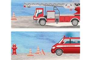 ‎SUNNYWALL Feuerwehr Bordüre selbstklebend Kindermotive Wandbordüre | Motivauswahl | Kinderzimmer 400 cm x 12 cm