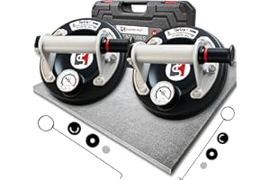 Shaffer Pro TilerGrip+ - 2 Ventouses Carrelage 200mm avec Manomètre – 320kg Ventouses Professionnelles pour Carreaux, Vitres, Grès Cérame – Forte Aspiration, Valise Incluse