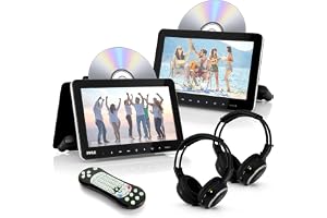 Pyle universell dubbel nackstödsskärm för bil – 10,5” multimediaspelare med CD- och DVD-spelare, stereohögtalare, HDMI, LCD-s