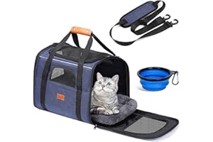 Morpilot Cat Carrier, Airline Approved Pet, Portable Dog Bag, Breathable Small Travel Cage with Adjustable Shoulder Strap and Bowl