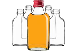 KADAX Piersiówka 100 ml, 10 sztuk, małe butelki szklane z zakrętką, buteleczki, puste butelki do napełniania, mini butelki na likier, wódkę (czerwone)