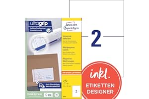 ‎AVERY ZWECKFORM AVERY Zweckform 3655 Universal Etiketten (200 Klebeetiketten, 210x148mm auf A4, bedruckbare Versandetiketten, selbstklebende Versandaufkleber mit ultragrip, DHL) 100 Blatt, weiß