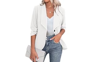 Zeagoo Blazer elegante, chaqueta de mujer de manga 3/4 para negocios, corte ajustado, con solapa, blazer casual, trabajo, tallas S-3XL