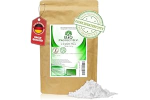 ‎BIO PROTECT B.V GESUNDHEIT ERLEBEN L-Lysin Pulver 500 Gramm ohne Zusatzstoffe - 100% rein und ohne Magnesiumstearat - Vegan - Lysin HCL von Bio Protect BV