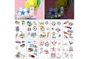 ALEGRE® Świecący tatuaż piłkarski dla dzieci, chłopców i dziewczynek, 10 arkuszy świecących tatuaży dla dzieci, prezent dla chłopców, prezent dla chłopców, tatuaże dziecięce, drobne przedmioty dla