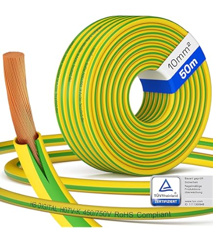 EBROM Aardingskabel - aardingskabel H07V-K 16 mm² groen-geel aardgeleider, 30 cm tot 10 m lengte kabelschoenen M6/M8/M10/M12 combineerbaar, Made in Germany, 16 mm² voor kruiser 500 cm gat 2 x M8