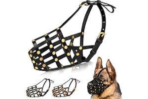 OOPSDOGGY Leather Dog Muzzle for German Shepherd, Leather Breathable Secure Basket Muzzle, Prevents Biting No Chewing Adjustable (Black, Size 8 - German Shepherd (Large))