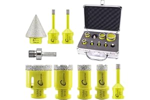 Juego de Brocas Diamante 9piezas (6/6/8/20/25/35/50mm+35mm Broca de Chaflán+Adaptador) Sierra Perforadora Cerámica Porcelánico Mármol Granito M14 Rosca SANLEETEK