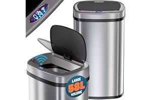 Monzana® 58 Litre Rectangular Stainless Steel Automatic Kitchen Bin with Sensor, Soft Close Lid for Kitchen, Bathroom, or as Nappy Bin, Recycling Dustbin and Waste Bins