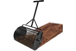 SUBTLETY 80L Kompoststreuer für Rasen Torfmoos-Streuer mit Schwamm T Griff Metall & Netzkorb Mistverteiler Oberbodenstreuer Ø40x65cm Samenstreuer Tragbare Gartenstreuer für Topdressing Pflanzen