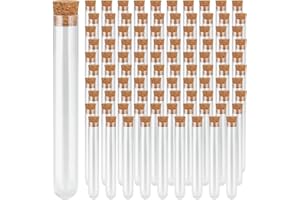MUKLEI 100 PCS 15 x 100mm Test Tubes with Cork Stoppers, Empty Test Tubes, 10ml Test Tubes with Lids, Plastic Test Tubes for Sweet Candy, Spices, Seed