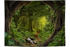 Fullfun Nature Green Forest Tapestry Wall Hanging with Stream, Green Misty Original Forest Tree Cave Tapestries, Nature Scenery Wall Tapestry Decor for Living Room Bedroom Dorm 50 x 60 inch