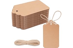 Kruccar 150 Pezzi Etichette con 25m di spago di iuta naturale - Spessa e robusta 3 x 5 cm a doppia faccia Tag Cartoncini per bomboniere per matrimoni, bagagli, Natale, arte e artigianato – Marrone