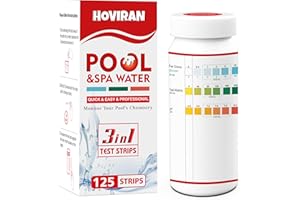 HOVIRAN 3 in 1 Hot Tub Test Strips, Pool and Spa Test Strips for Hot Tub-Accurate Pool Water Testing Kit for Chlorine, Bromine, pH, Alkalinity,125 ct