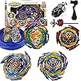 Desamvap Bey Battling Tops Set, Bey Burst Gyros Set 4 Metal Fusion Spinning Tops 2 Custom L/R Two Way Launchers Set with Battling Arena Birthday Gifts for Children Kids Boys