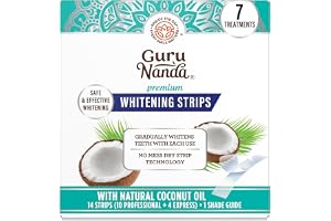 GuruNanda Express Whitening Strips for Whiter Teeth, Made of Natural Coconut Oil for Sensitive Teeth, Enamel Safe (14 Strips), Clear, 1 Count