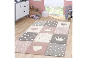 ‎TT HOME TT Home Kinderzimmer Teppich Junge Mädchen Kinderteppich Punkte Herz 3D Optik Pastell, Farbe: Pink, Größe:Ø 120 cm Rund