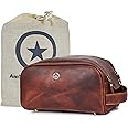 AARON LEATHER GOODS VENDIMIA ESTILO 10" Premium Toiletry Travel Pouch With Waterproof Lining | King-Size Handcrafted Vintage Dopp - Kit ~ Gift for Father's Day By (Umber)
