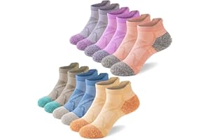 SockWaddles Trainer Socks Womens, 6 Pairs Running Socks, Cushioned Breathable Cotton Ankle Socks, Low Cut Sports Socks for Ladies Girls, Size 3-5/6-8