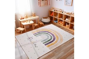 CARPETTEX TEPPICH Teppich Kinderzimmer Creme Mädchen & Junge Flauschiger Kinderteppich Waschbar Weich Spielteppich Läufer Flur Carpet Teppich rutschfest Regenbogen Design, 120 x 170 cm