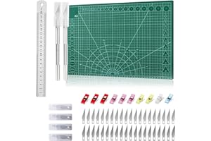 ELEpl Schneidematte Set A3 Schneideunterlage Selbstheilende mit Stahllineal 2 Tranchiermesser 42 Klingen 10 Nähklammer Schnittfest Cutting Mat für Handwerkliche Gravuren Malen (Beidseitig Nutzbar)