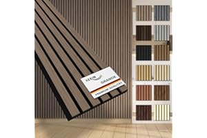 HEXIM Akustikpaneele Musterstück Holz Grande - XXL Wandpaneele Platten Lamellen Holzpaneele Echtholzfurnier 21mm Filz Schalldämmung MDF Braun (American Walnut)
