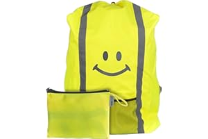 Eazy Case Sac à Dos d'écolier Housse de Protection Anti-Pluie avec Bandes réfléchissantes I Housse de Pluie imperméable avec réflecteur et Poche pour Plus de sécurité sur la Route, Smiley – Jaune.