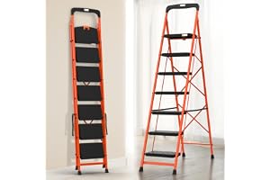 BonKaso Climb Easy 7 Step Foldable Steel Kitchen Ladder for Indoor & Outdoor use with Safety Clutch Lock, Anti-Slip Wide Dura