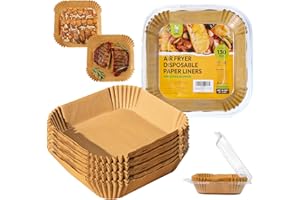 Katbite 130 Stück Backpapier für Heißluftfritteuse, 20x20 cm Airfryer, Hitzebeständig Heißluftfritteuse Backpapier mit Philips Cecotec COSORI Midea Russell Hobbs XL XXL Airfryer