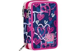 SJ Gang STYLE JAM GANG Astuccio Scuola 3 Zip, Viola, Doodle Heart, Portapenne Triplo Scomparto Completo Di Penne, Matite, Colori, Accessori Zaino, Elementari, Medie, Bambina, 30C202445-5B2