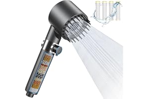 ANKWAY Alcachofa de Ducha Con Filtro de 15 Capas, 3 Tipos de Chorro y Función de Parada, Alta Presión, Redonda, Ahorra Agua