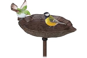 Relaxdays Abreuvoir en Fonte à enfoncer, à pic, Décoration pour Jardin, Mangeoire Soucoup, 1 m de Haut, Brun, Marron