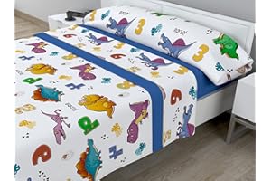 Cabello Textil Hogar - Juego Completo de sábanas Infantiles en Tejido de sedalina con 200 gr/m2, con 3 Piezas, Mod.Dino (Cama de 90 cm (90_x_200_x_30 cm))