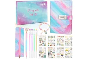 NAVDRIVL Tagebuch mit Schloss Mädchen, Geschenke für Mädchen 8 9 10 11 12 13 Jahre, Tagebuch mit Code Armband Notizbüch Stift Mäppchen Schule, Schulanfang Geburtstag Geschenk Mädchen 7-14 Diary Einschulung