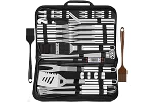 Grilliance Outil de Barbecue,38pcs Kit Barbecue Set Accessoires de Grill en Acier Inoxydable pour Hommes,Ensemble d'Ustensiles de Grill de Haute Qualité avec Sac et Tapis de Grill pour Camping Argenté