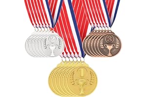 ELEPRUC 18 Pièces Médaille d'or avec Rubans de Cou, 5cm Médaille de Récompense, Médailles Enfants, Medailles Olympiades, Médailles du Gagnant Prix d'or pour Compétition Récompenses Le Sport