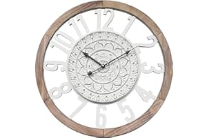 Rebecca Mobili Orologio da Appendere, Orologio Decorativo Bianco Marrone, Stile Shabby, Legno MDF, Salotto Cucina - Misure: 55 x 55 x 5 cm (HxLxP) - Art. RE6380