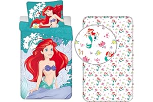 L.T.PREFERITA Disney Ariel Sirena 3pezzi Set Letto Singolo COPRIPIUMINO + Federa + Lenzuola c/Angoli Cotone Biancheria Da Letto Bambini