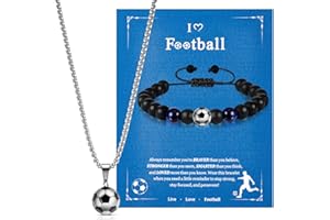 Otuuz 2 Pcs Football Gifts for Boys Include Football Chain Necklace and Bracelet with Card Christmas Birthday Graduation Presents for Teenage Girl Son Grandson Nephew Brother(Fresh)
