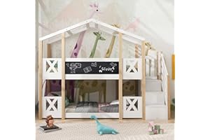 Dolamaní Lettino per bambini, 90 x 200 cm, letto a castello con stoccaggio e protezione dalle cadute, letto a soppalco per bambini, 2 reti a doghe, colore naturale e bianco, 458234AAW-73