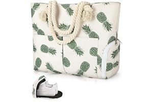 Auniq Sac de plage extra large imperméable pour femme, sac à bandoulière en toile avec fermeture éclair et compartiment à chaussures, fourre-tout pour femme, essentiel de vacances, pour voyage, gym