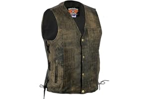 Bikers Gear Australia Gilet in morbida pelle bovina stile Harley Premium da 1,3 mm con lati e tasche regolabili in pizzo